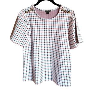 Ann Taylor Plaid Short Sleeve Top Size M